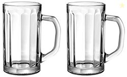 AMAZON BRAND - SOLIMO ARIEL GLASS BEER MUG SET, 470ML, SET OF 2, TRANS