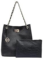 Bagsy Malone Bucket Shaped Tote Bag -Set of 2 | Handcrafted Side Tote Bag for Office and College (Croco Blue)