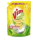 Vim Dishwash Liquid 3.2L | Removes 100+ Odours & Grease in 1 wash | Infused with power of lemons that leaves no residue