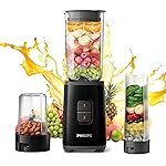 Philips HR2603/90 Mini Blender Mixer Grinder | Smoothie Maker | 350W Power | 3-Jar Capacity | With Variable Speed Control | Perfect for Smoothies, Mixing & More, Black