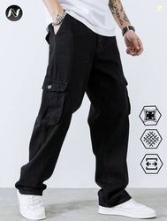 MEN RELAXED FIT MID RISE BLACK JEANS