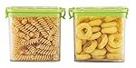PEARLPET Click n Seal Plastic Kitchen Storage Container Set of 2 Pcs (700 ml, Square shape, Green)