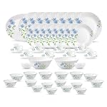 La Opala Classique Opalware Dinner Set, 53 Pcs for Family of 8, Blue Daisy | Microwave & Dishwasher Safe, Bone-Ash Free, Crockery Set for Dining & Gifting, Break-Resistant, Lightweight, Made in India