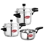 Lifelong Stainless Steel Pressure Cooker | Set of 3 | 2L, 3L & 5L | Induction & Gas Stove Compatible with Outer Lid, ISI Certified & Lock System |Safe & Durable Kitchen Essential with 5 Years Warranty