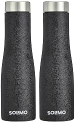 Solimo Stainless Steel Fridge Water Bottles | Set of 2 | Textured Finish | 1 L | Black