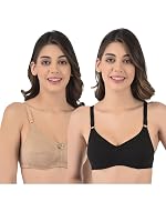 Softline Women’s Cotton Blend Wire-Free Non-Padded | Full Coverage Bra Combo | Comfortable & Breathable Everyday Wear (Pack of 2)