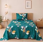 BSB HOME 210 TC Cotton Feel Single Bedsheet with 1 Pillow Cover, Soft & Breathable Floral Printed Bed Sheet, Fade Resistant, Bedding for Home & Bedroom, 60 x 90 Inches (152 x 229 cm) (Multicolor)