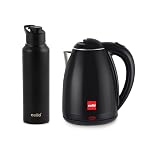 CELLO Pluto Quick Boil Stainless Steel Electric Kettle 1.5L + Sippa Steel Water Bottle 1000ml Combo | Double Wall Cool Touch Outer Body, Auto-Shut Off Protection |Electric Kettle For Boiling Hot Water