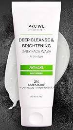 PROWL by Tiger Shroff Facewash – 2% Salicylic, 1% Lactic & Hyaluronic Acid | Anti Acne Face Wash For Dry Combination Oily & Acne Prone Man Skin Care | Exfoliating Brightening Cleanser For Men | 50ml