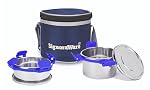 SignoraWare 500ml+350ml All Steel Executive Small Lunch Box with Bag, Food Grade BPA Free, Leak Proof and Air Tight Stainless Steel Containers, Compact and Sleek Tiffin Box (Set of 2 Violet)