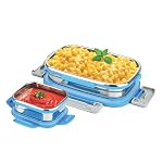 SignoraWare Quickmeal Stainless Steel Small Lunch Box | Airtight & Leakproof | Portion Control | Easy to Carry | Ideal for Office, School, Kids & Travel (650ml + 130ml | TBlue)