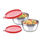 Signoraware Stainless Steel Mixing Bowl Set| Dishwasher Safe| Compact Size| Odor-Free| Great for Serving Dishes| Ideal for Office & School use| Great for Gifting (500ml x 2| Set of 2| Red)