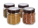 Solimo Glass Transparent Storage Jar with Brown Cap for Pickles, Spices | BPA Free | Set of 4 | 500 ml