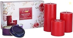 Pack of 3 Unscented Red Pillar Candles | Burn Time 50/65/80 Hours | Bo