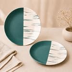 The Earth Store Dual Tone Teal Italian 7 Inch Ceramic Quarter Plates Set of 2 | Microwave & Dishwasher Safe Plate | Half Plate for Dessert, Snacks, Dinner | Snack Plates for Gifting, Daily Use
