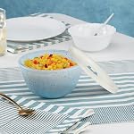 Borosil 500ml Serving & Mixing Bowl with Lid | Made in India Borosilicate Glass Bowl for Kitchen & Dinning | Bowl for Mixing Dough, Salad, Batter | Microwave & Dishwasher Safe (Blue)
