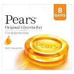 Pears Original Glycerin Soap Bar – Pure & Gentle Glow | With 98% Pure Glycerin | For Hydration & Glow | With Plant Based Cleanser for Skin & Body | Paraben-free | 125gms x 8