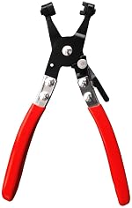 AASONS Band Hose Clamp Plier, Flexible Ring Type Hose Clamp Pliers Installation and Removal Tool Swivel Jaw Locking (Flat Jaw)(Red & Black)