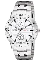 Matrix Superior Analog Watch for Men | Black, Blue, Green & White Dial Stainless Steel Chain Strap Watch | Day & Date Display | Quartz Movement | Stylish Casual & Formal Wrist Watch for Boys & Men