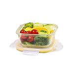 CELLO Fit & Fresh Square Lunch Box Container For Daily Use 320 ml, Clear | Microwave & Fridge Safe Toughened Glass Airtight Leakproof Food Storage Tiffin Box Container For Kitchen, Travel & Office Use