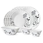 Larah by Borosil Millenia Opalware Dinner Set, 13 -Piece, White