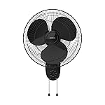 Havells Gatik Pro 400mm Wall Mount Fan|RPM: 1350|Double string for Speed & Oscillation control | Thermal Overloaded Protected Motor | 100% Copper Wire Winding Motor | 2 Year Warranty,230 Volts(Black)