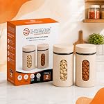 E-COSMOSÂ® 1000 ml Plastic Kitchen Storage Container Pack of 4 – Airtight Oval Container with Clear Window for Snacks, Tea, Coffee & Dry Fruits (Multicolor) (Pack Of 4, 1000, Milliliters)