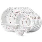 Larah by Borosil Boro Fluted Series Opalware Dinner Set | 19 Pieces for Family of 6 | Microwave & Dishwasher Safe | Bone-Ash Free | Crockery Set for Dining & Gifting | Plates & Bowls | White
