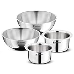 Bergner TriPro Tri-Ply Stainless Steel 4 Pcs Cookware Combo Set of 14cm (1.3L) 16cm (1.9L) Topes and 20cm (2L) 22cm (2.5L) Tasras Less Oil Use Healthy Cooking – Induction and Gas Stove Ready