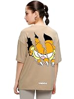 Bewakoof X Garfield Garfield Women’s 100% Cotton Graphic Print Oversized Fit Half Sleeve V-Neck T-Shirt | Casual wear | Streetwear | Oversized Tshirt for Woman Cotton| Baggy