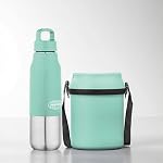 Asian Stainless Steel Lunch Box (700ml) & Insulated Water Bottle (500ml) Combo Gift Set | Leakproof Steel Tiffin & Flask for Kids | BPA Free Back to School Essential Kit (Green)