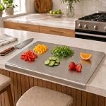 GharNestSteel Chopping Board for Kitchen Heavy-Duty Stainless Steel Kitchen Cutting Board for Vegetables, Fruits, Meat & Fish Anti-Skid, Food Safe & Rust Resistant Size 41.5 * 29 CM (Counter Top)