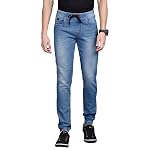 CAHOOT Men’ Light Blue Cinched Hem Denim Jeans for Casual Wear Light Wash 5 Pocket Drawstring Closure Cotton Denim Jeans