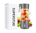 SUPERSTUD Portable Blender Electric Juicers Fruit Mixers USB Rechargeable Smoothie Mini Personal Juicer For Home – 6 Blades Mini Smoothies & Juices; Office, & Kitchen (Royal Gray)