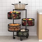 HomeWiz Round Kitchen Rack 4- Layer | Lifetime Usage Heavy Duty Steel Trolley | Kitchen Storage | Onion Potato Rack for Kitchen | Multipurpose Storage Rack for Fruits & Vegetables | Rust-Free Forever
