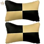 Adroitz Black Beige Check Car Pillow Cushion for Neck Comfort Compatible with All Cars, Faux Leather