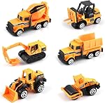 Mini Construction Vehicle Toy Set for Kids â 6 PCS Free Wheel Engineering Trucks with Excavator, Bulldozer, Forklift, Dumper, Road Roller & Cement Mixer, Educational Toys