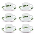 Larah by BOROSIL Crescent Opalware Cup and Saucer Set of 12 pcs | Tea/Coffee Cups 140 ml | Microwave & Dishwasher Safe | Bone-Ash Free | Crockery Set Ideal for Daily Use & Gifting, White