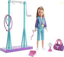 Barbie Team Stacie Doll and Gymnastics Playset with Spinning Bar and 7