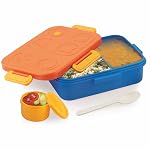 ATTRO TicTac Plastic Lunch Box â 3 Compartment Bento Tiffin, Leak-Proof & Durable, Ideal for Kids, School, Picnicâ 1200ml+80ml, Orange Blue