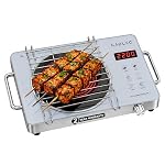 Cadlec HeatBlaze 2200W Infrared Cooktop Stove with Grill Rack for Barbecue, Crystal Glass Plate, Digital Display, Touch Control, Infrared Hot Plate (Silver)