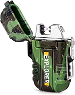 EzLife Metal Waterproof Flameless Electric Lighter – Dual Arc Plasma Beam, USB Rechargeable, Windproof, No Butane, for Indoor and Outdoor Activities (Camouflage)