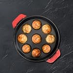 Pigeon Imperi Cast Iron Paniyaram/Appe Pan, 9 Pits, Free Silicone Grips, Pre-Seasoned,100% Toxin-Free, Naturally Nonstick, Paniyarakkal, Appam Patra, Paddu Maker,Strong & Durable, Gas & Induction