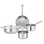 Lifelong Stainless Steel Cookware Set of 5 | Kadhai (2.2L), Fry Pan (1.4L), Saucepan (1.2L), Tope (1.4L) with SS Lid, Induction Bottom, Riveted Handle, Durable Build, Even Heating, Dishwasher Safe