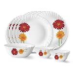 Larah by Borosil Zinnia Fluted Series Opalware Dinner Set | 13 Pieces for Family of 4 | Microwave & Dishwasher Safe | Bone-Ash Free | Crockery Set for Dining & Gifting | Plates & Bowls | White