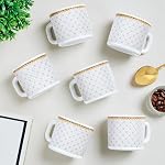 Larah by BOROSIL 100ml x 6pc Opalware Kosmia Tea/Coffee Mug Set, Microwave & Dishwasher Safe Embossed Design Crockery Set Ideal for Daily Use & Gifting
