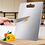 CANWAYÂ® Stainless Steel Chopping Board 36×25 cm with Handle|Anti-Slip Cutting Board for Kitchen|Hygienic & Easy Clean|Ideal for Vegetables, Fruits & Meat|Heavy-Duty Non Slip Chopper|Large