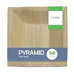 Clazkit 50 Pack Areca Deep Pyramid Bowl | Like Wooden Bamboo | Eco Friendly, Biodegradable, Use and Throw Small Dona | for Serving Pasta, Soup & Snacks | Birthday, Wedding & Party (6.5 Inch)