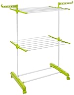 Solimo Steel Double Supported 2 Layer Cloth Drying Rack | Foldable, Movable | 54D x 64.9W x 127H cm | White & Green