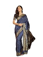 Elegant Banarasi Silk Blend Saree with Gold Zari Woven Floral Border